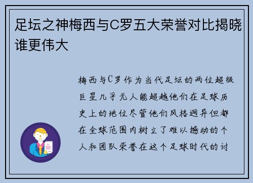 足坛之神梅西与C罗五大荣誉对比揭晓谁更伟大